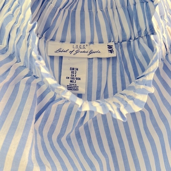 H&M blue and white striped poplin top with elastic neckline size 2. - Picture 2 of 2